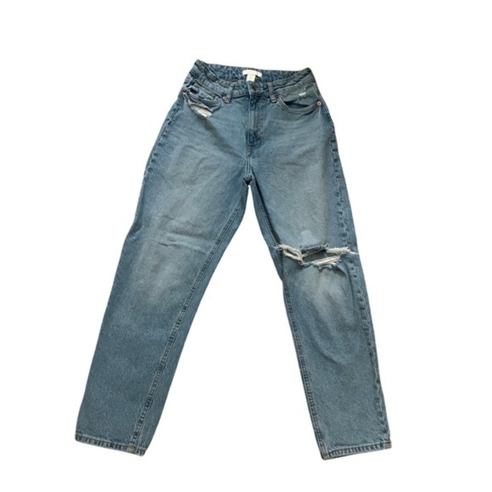 H M Womens Light Wash Distressed Straight Leg Jeans Size 6